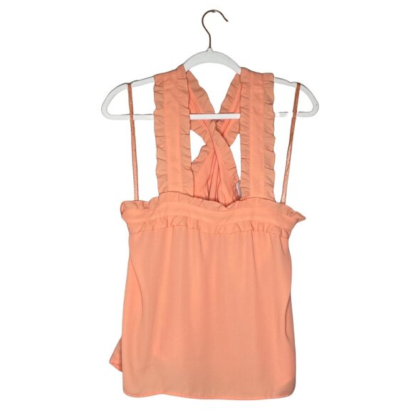 J. Crew Drapey Wrap Front Top Size 12 Coral Sleeveless Sleeveless Dressy Halter - Picture 4 of 9